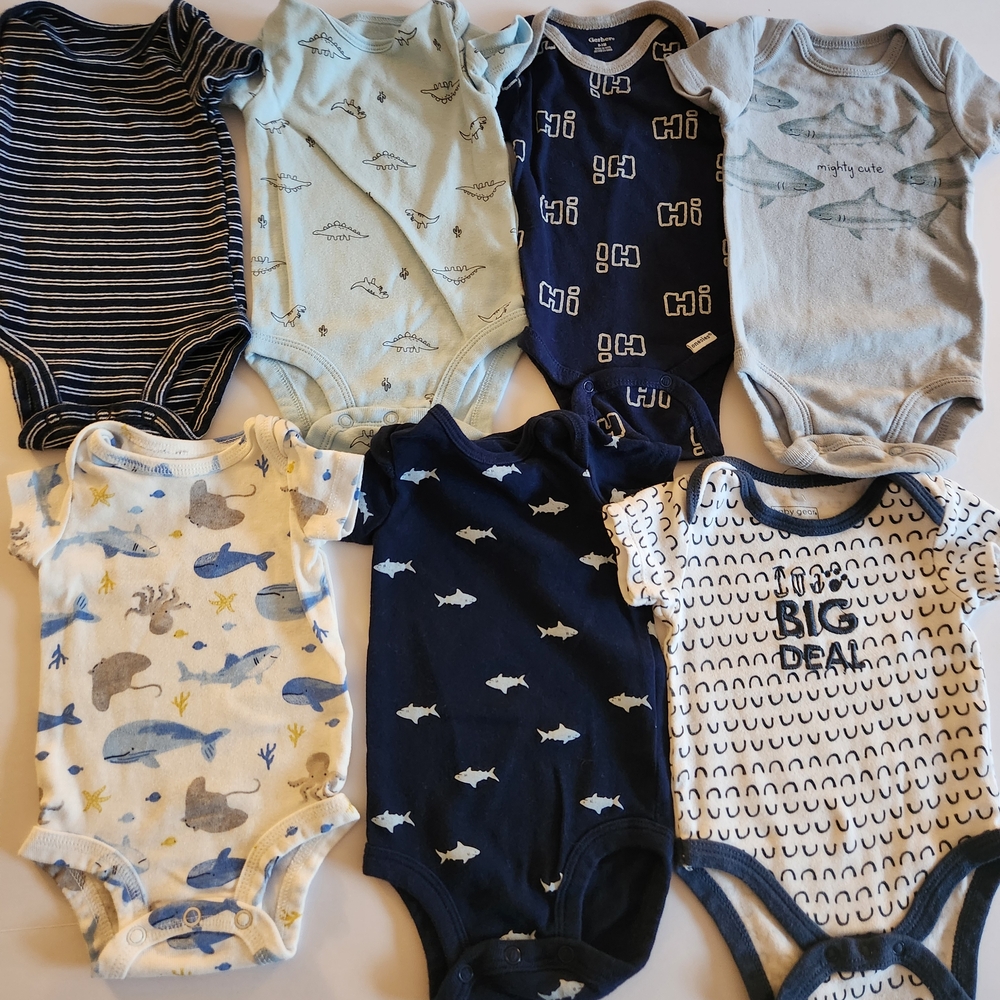 Assorted Blue and Gray Baby Bodysuits Set